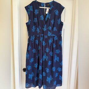 Lane Bryant NWT Navy Blue Floral Seersucker Midi Dress V-Neck Cotton Sz 16